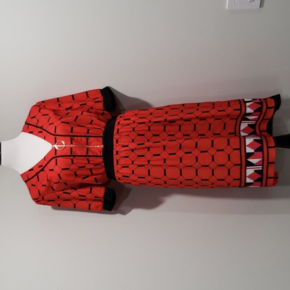 Ted Baker bright red Baker Valent Geo Print Zip Front Dress TB 4/ US 10 - Picture 2 of 6